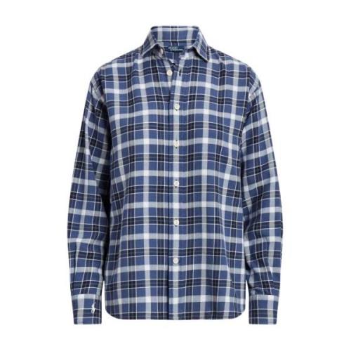 Ralph Lauren Bomull rutig skjorta Relaxed Fit Blue, Dam