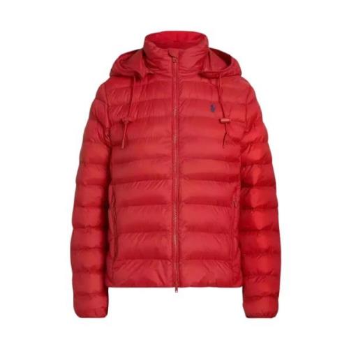 Ralph Lauren Röd quiltad jacka med huva Red, Dam