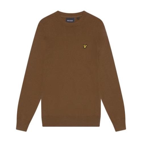 Lyle & Scott Stickad bomull merino rund hals tröja Brown, Herr