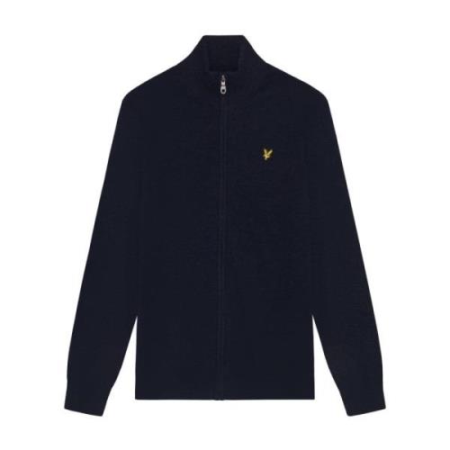 Lyle & Scott Stickad Lamullsblandning Dragkedja Genom Cardigan Blue, H...