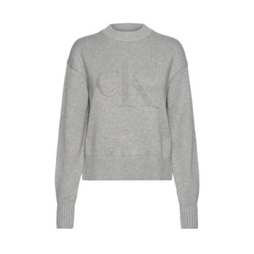 Calvin Klein Jeans Grå Crewneck Tröja med Monogram Gray, Dam