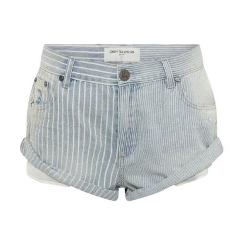 One Teaspoon Randiga Shorts med Låg Midja Blue, Dam