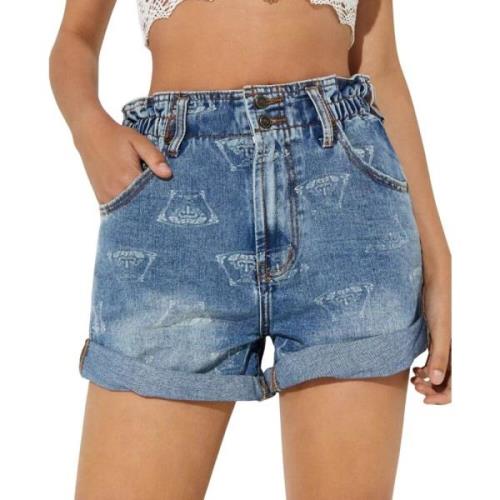 One Teaspoon High Waist Denim Shorts Uppvikt Fåll Blue, Dam