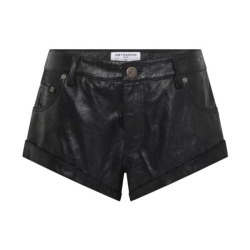 One Teaspoon Svarta lädershorts Black, Dam