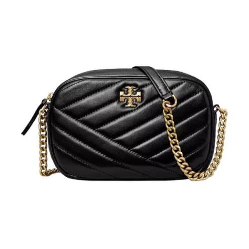 Tory Burch Vadderad läder crossbody väska Kira stil Black, Dam