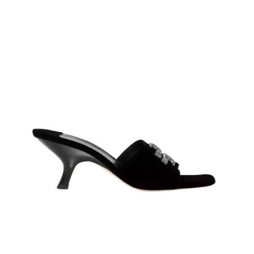 Tory Burch Svarta Mocka Hälade Mulor Eleanor Black, Dam