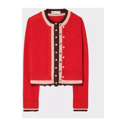 Tory Burch Röd Kashmir Cardigan Veckade Manschetter Red, Dam