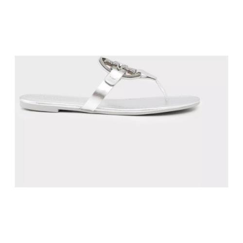 Tory Burch Silver Flip Flops Stilren och Bekväm Gray, Dam