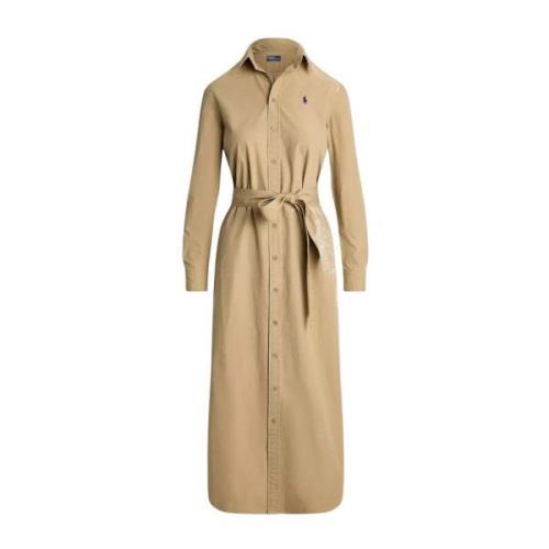 Ralph Lauren Bomullsskjorta midi klänning Beige, Dam