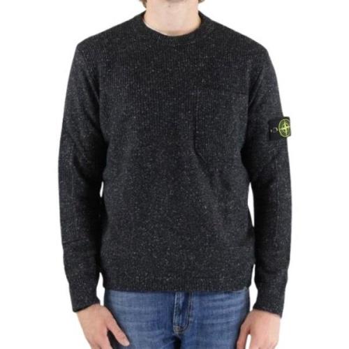 Stone Island Svart Ull Crewneck Tröja Black, Herr