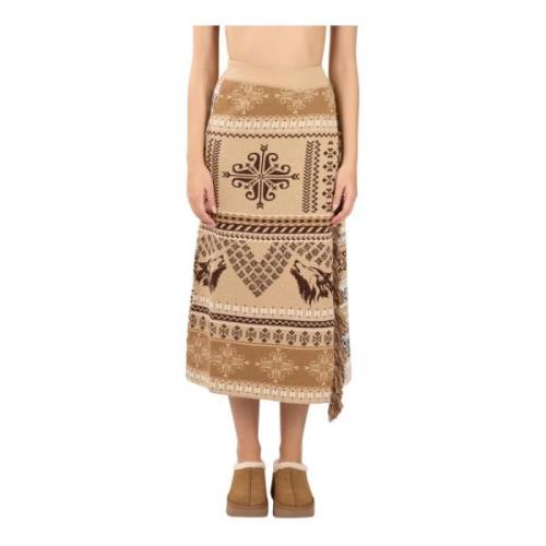 Akep Merinoull Jacquard Midi Kjol Beige, Dam