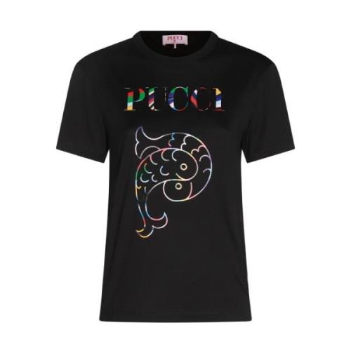 Emilio Pucci Svart Bomull Logo Print T-shirt Black, Dam