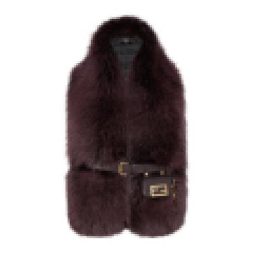 Fendi Aubergine Fox Stole Elegant Mode Tillbehör Brown, Dam