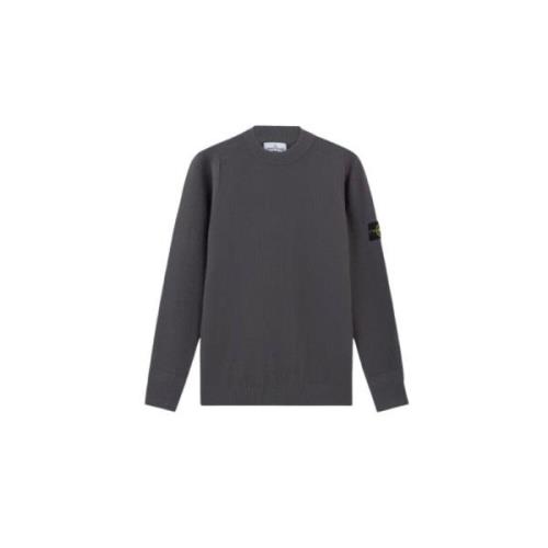 Stone Island Grå Ull Crewneck Tröja med Ribbed Detaljer Gray, Herr