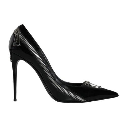 Dolce & Gabbana Svart Läder Dragkedja Klackar Pumps Black, Dam