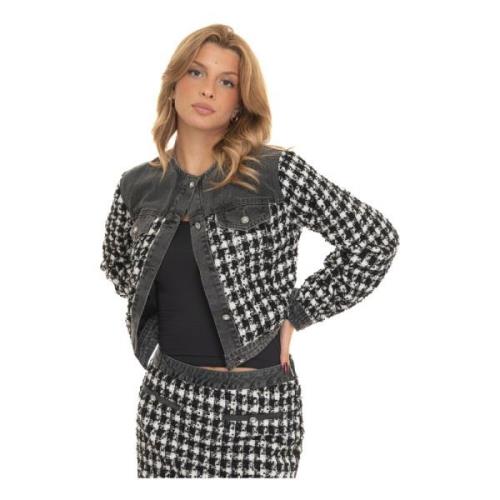 Liu Jo Houndstooth Front Button Jacka Black, Dam