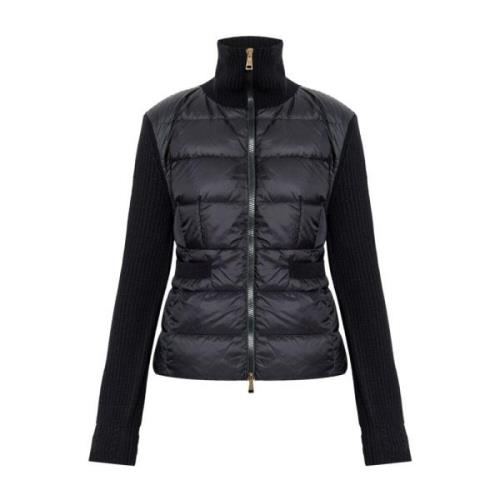 Moncler Svart Vadderad Puffer Cardigan Ullblandning Black, Dam