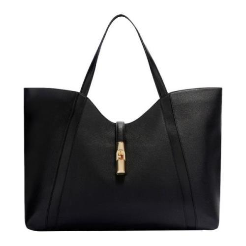 Furla Svart lädertoteväska Black, Dam