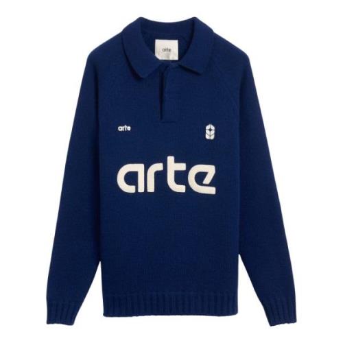 Arte Antwerp Stickad Fotboll Polo Tröja Blue, Herr