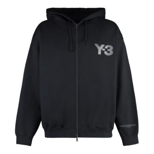 Y-3 Kontrasterande Logo Full Zip Hoodie Black, Herr