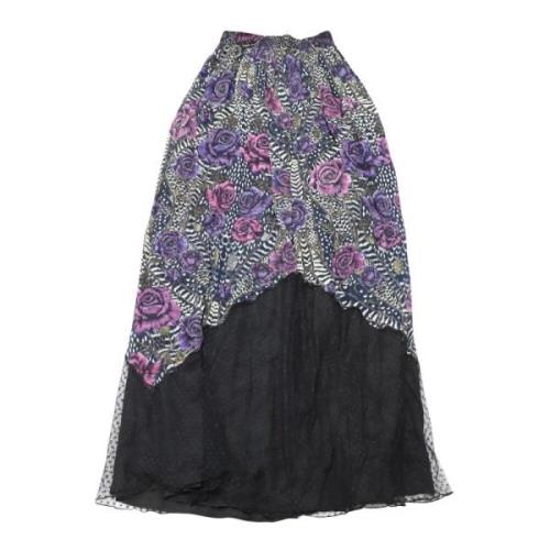 Just Cavalli Blommig Crepe Maxi Kjol i Svart Multicolor, Dam