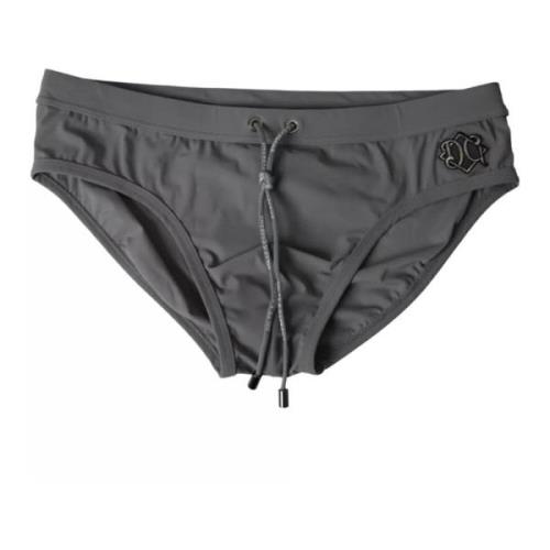 Dolce & Gabbana Mörkgrå Swim Brief med Logo Gray, Herr