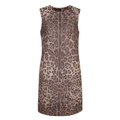 Dolce & Gabbana Leopard Jacquard Midi Klänning Brown, Dam