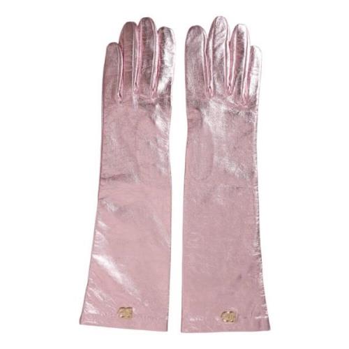 Dolce & Gabbana Metalliskt Läder Långa Handskar Rosa Pink, Dam