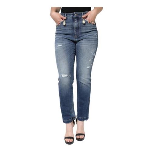 Dolce & Gabbana Mörkblå Skinny High Waist Jeans Blue, Dam