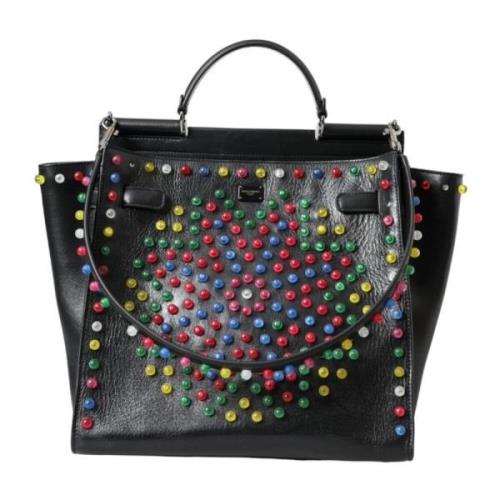 Dolce & Gabbana Multifärgade Studs Läder Toteväska Black, Dam