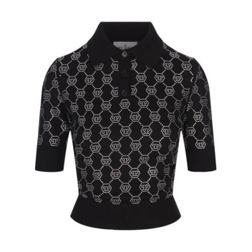 Philipp Plein Strass Monogram Svart Polotröja Black, Dam