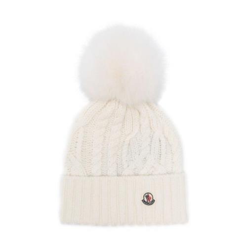 Moncler Vit Pom-Pom Beanie Mössa White, Dam