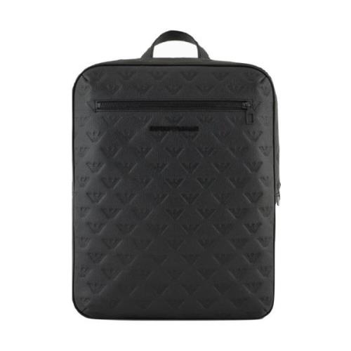 Armani Slimmat läder ryggsäck med örntryck Black, Unisex