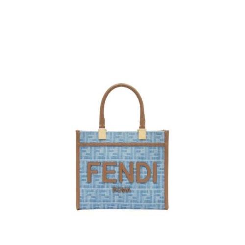 Fendi Sunshine Liten Denim Shoppingväska Blue, Dam