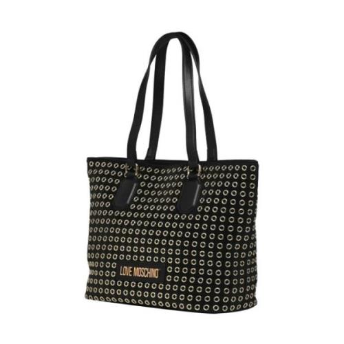 Moschino Svart Shopper Väska med Gyllene Detaljer Black, Dam