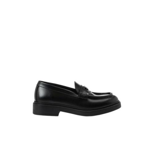 Iceberg Eleganta svarta läderloafers med Iceberg-logotyp monogram Blac...