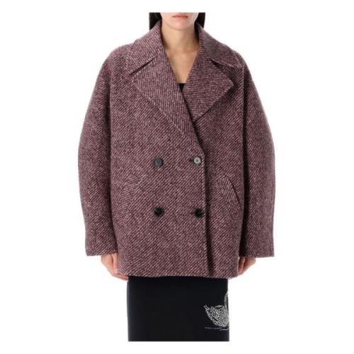 Msgm Rosa Ull Peacoat med Diagonala Ränder Purple, Dam