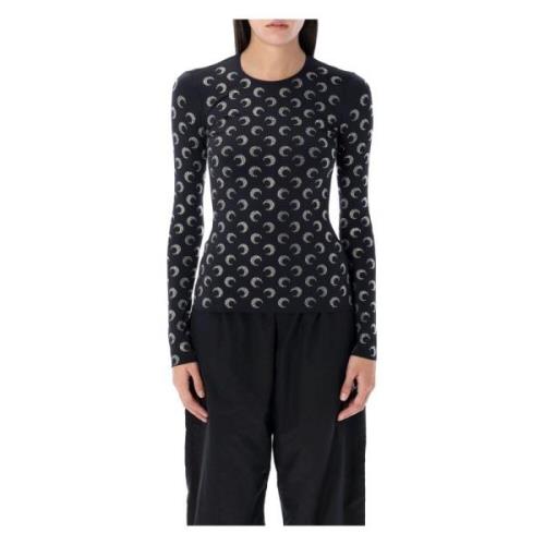 Marine Serre Svart Moon Strass Topwear Aw24 Black, Dam