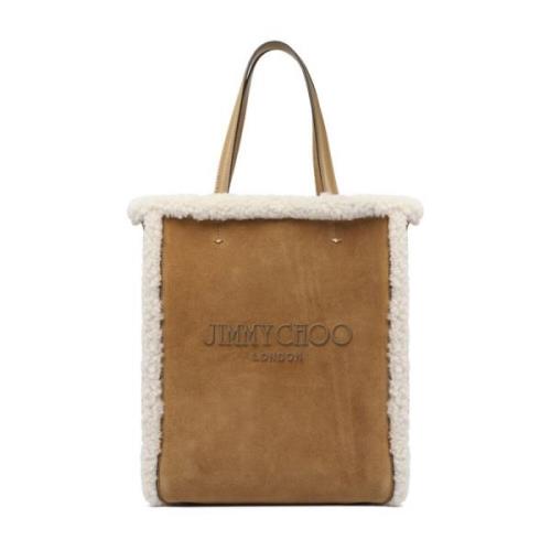 Jimmy Choo Shearling Trim Rattan Tote Bag Beige, Dam