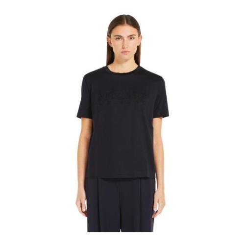 Max Mara Kortärmad bomull Jersey T-shirt med präglad logotyp Blue, Dam