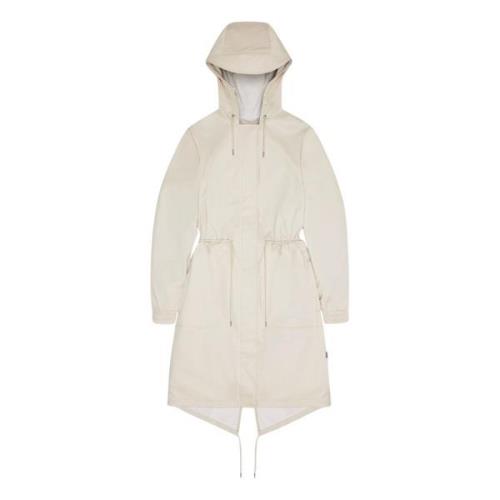 Rains Sportig Parka med Fishtail Hem White, Dam