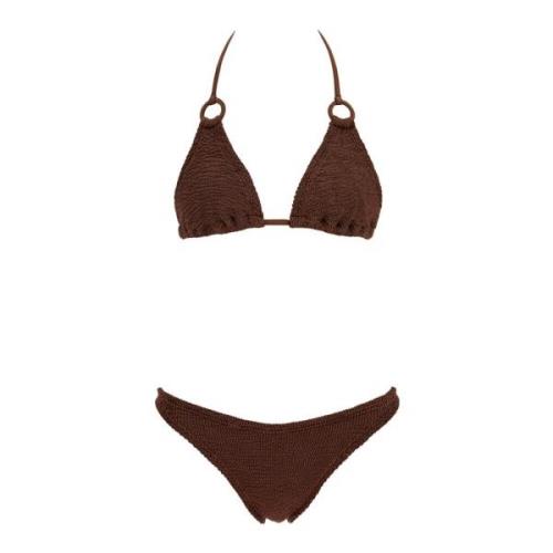 Hunza G Rynkad Triangel Bikini Set med Ringar Brown, Dam