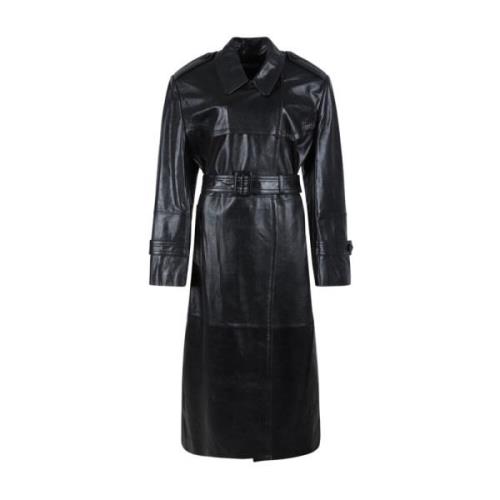 Sportmax Svart läder trenchcoat Black, Dam