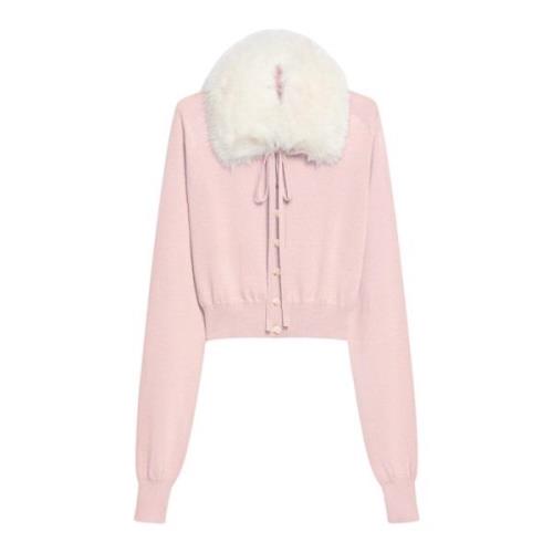 Sportmax Rosa Päls Trim Crop Sweater Pink, Dam