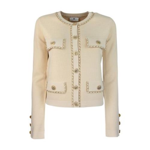 Elisabetta Franchi Kort Viskos Tröja med Gyllene Knappar Beige, Dam