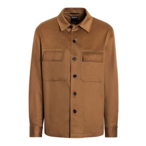 Ermenegildo Zegna Kashmir Overshirt med Fickor Brown, Herr