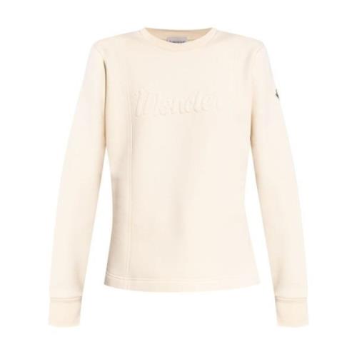 Moncler Broderad Logo Crew Neck Sweater Beige, Dam