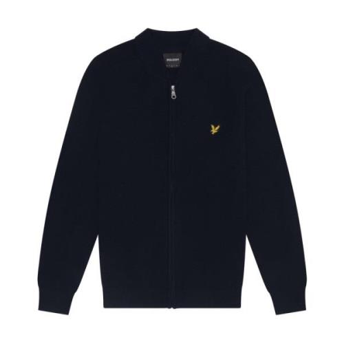 Lyle & Scott Stickat Lambswool Blandad Stickad Bomber Blue, Herr