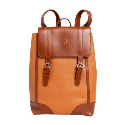 Trussardi Läder ryggsäck med magnetisk knappstängning Brown, Herr