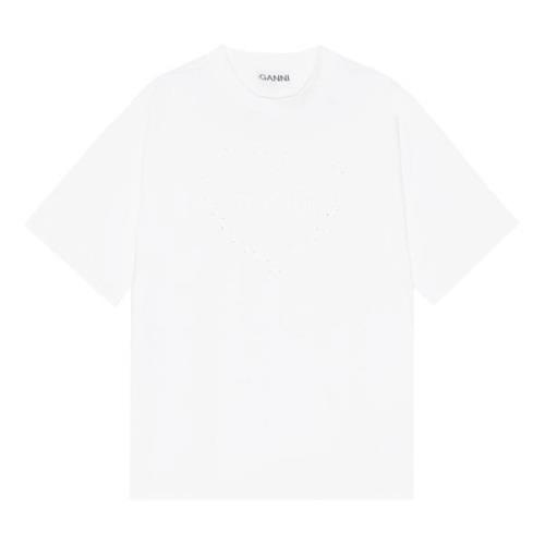 Ganni Vit Bomull Rund Hals T-Shirt White, Dam